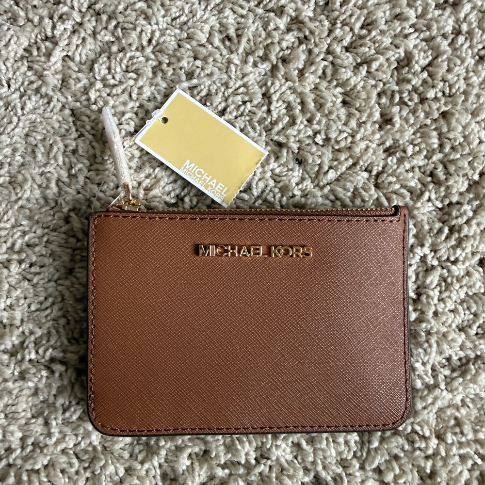 Michael Kors Brown Leather Zip Card Pouch